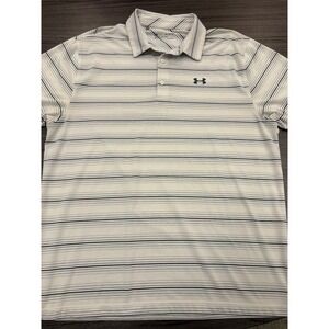 Under Armour HeatGear Polo Shirt XL White Striped Loose Fit Golf